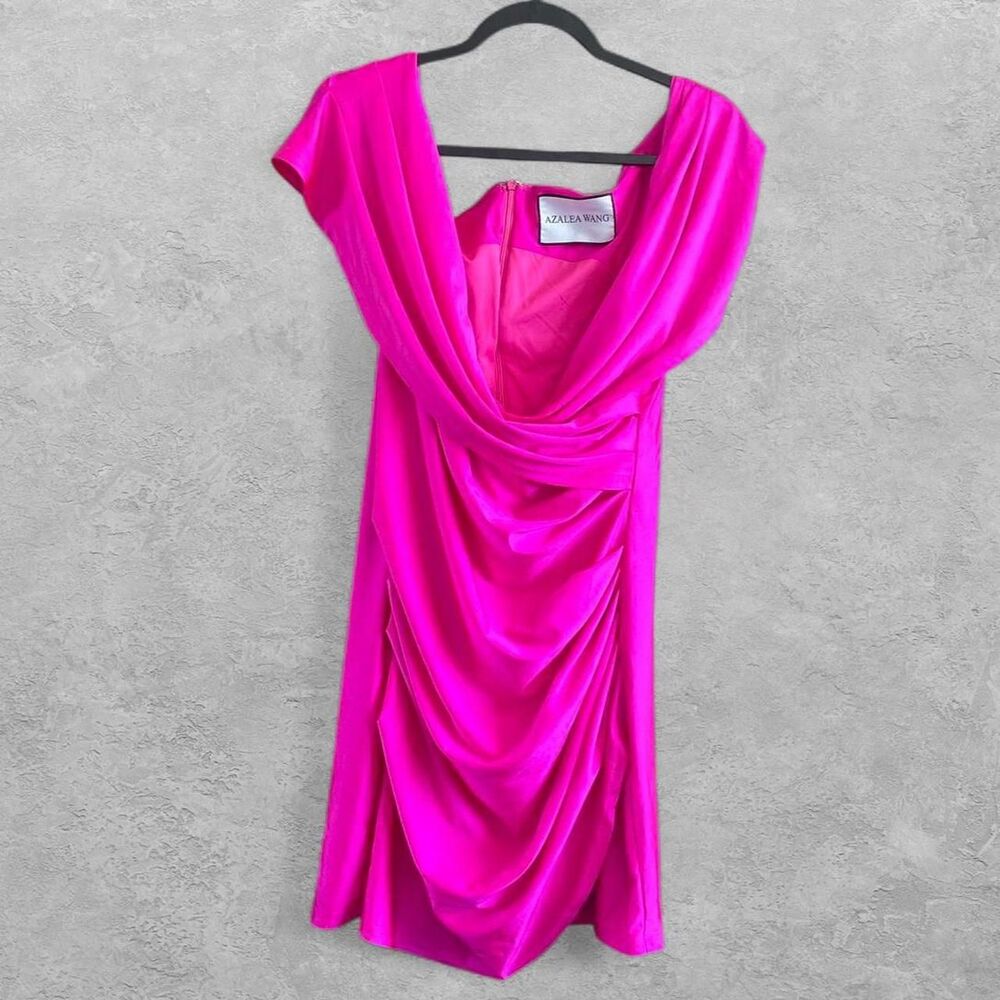 Azalea Wang Taytay Ruched Cowl Neck Off Shoulder Mini Dress Pink XL
